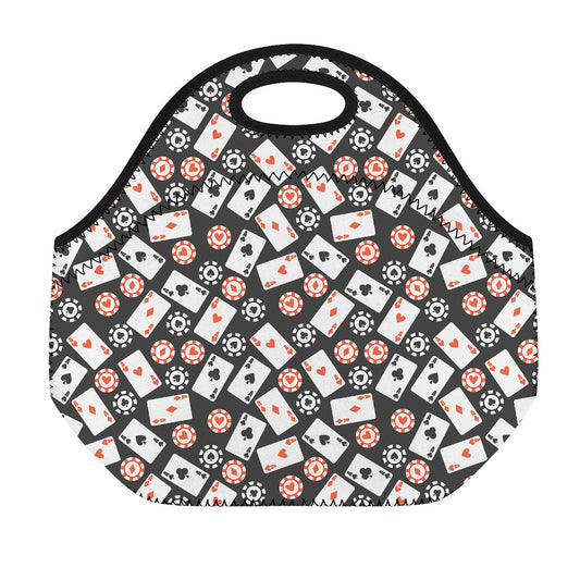 Casino Chip And Card Pattern Print Neoprene Lunch Bag