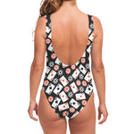 Casino Chip And Card Pattern Print One Piece Swimsuit