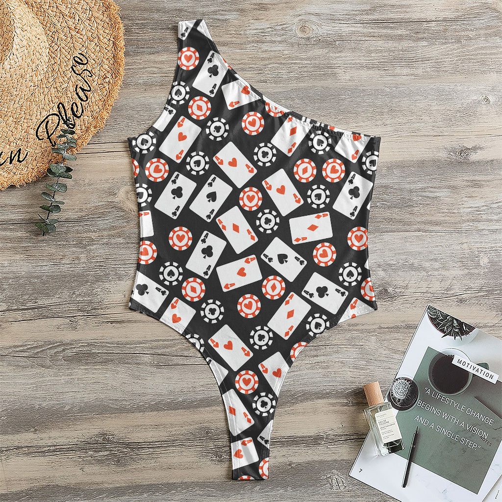 Casino Chip And Card Pattern Print One Shoulder Bodysuit