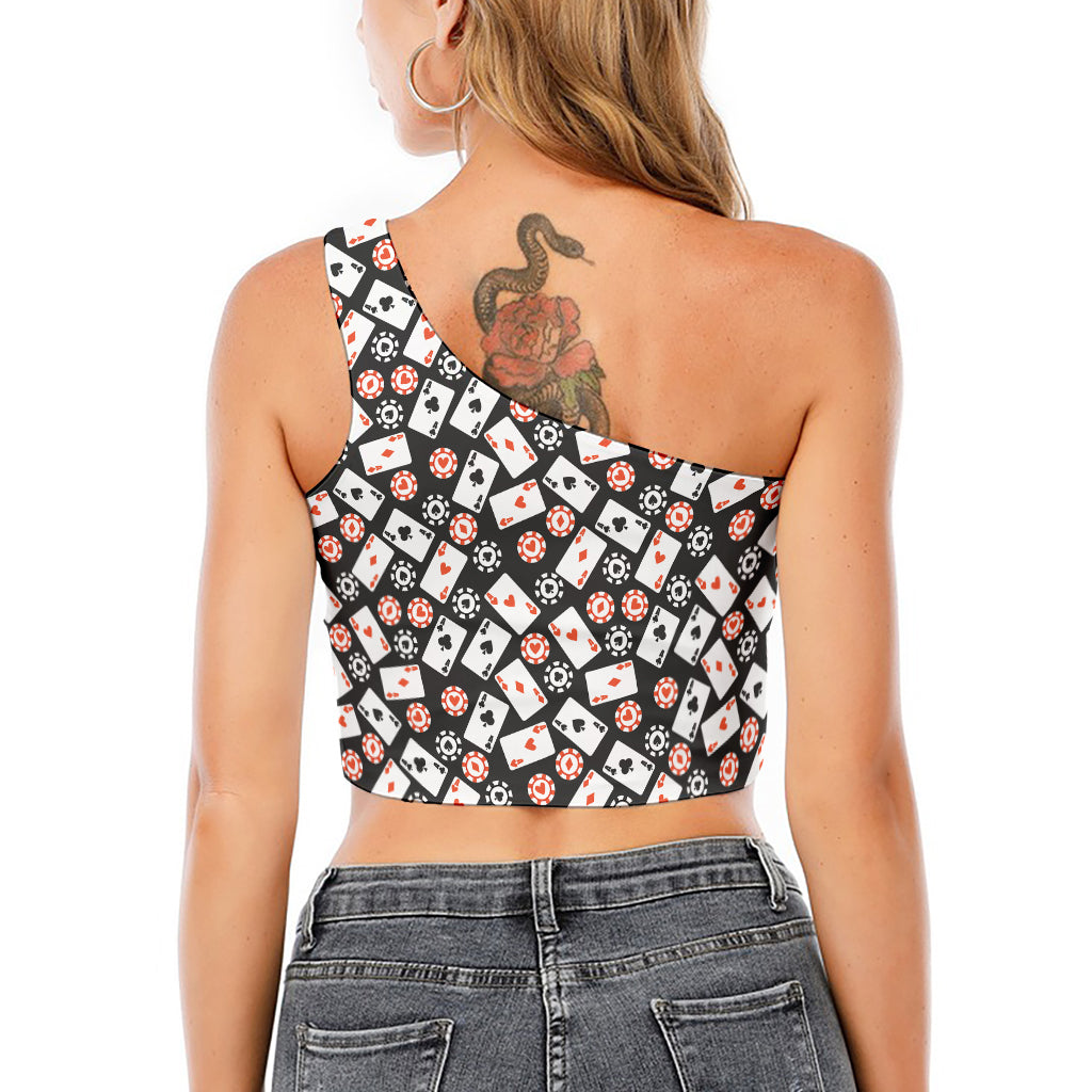 Casino Chip And Card Pattern Print One Shoulder Crop Top