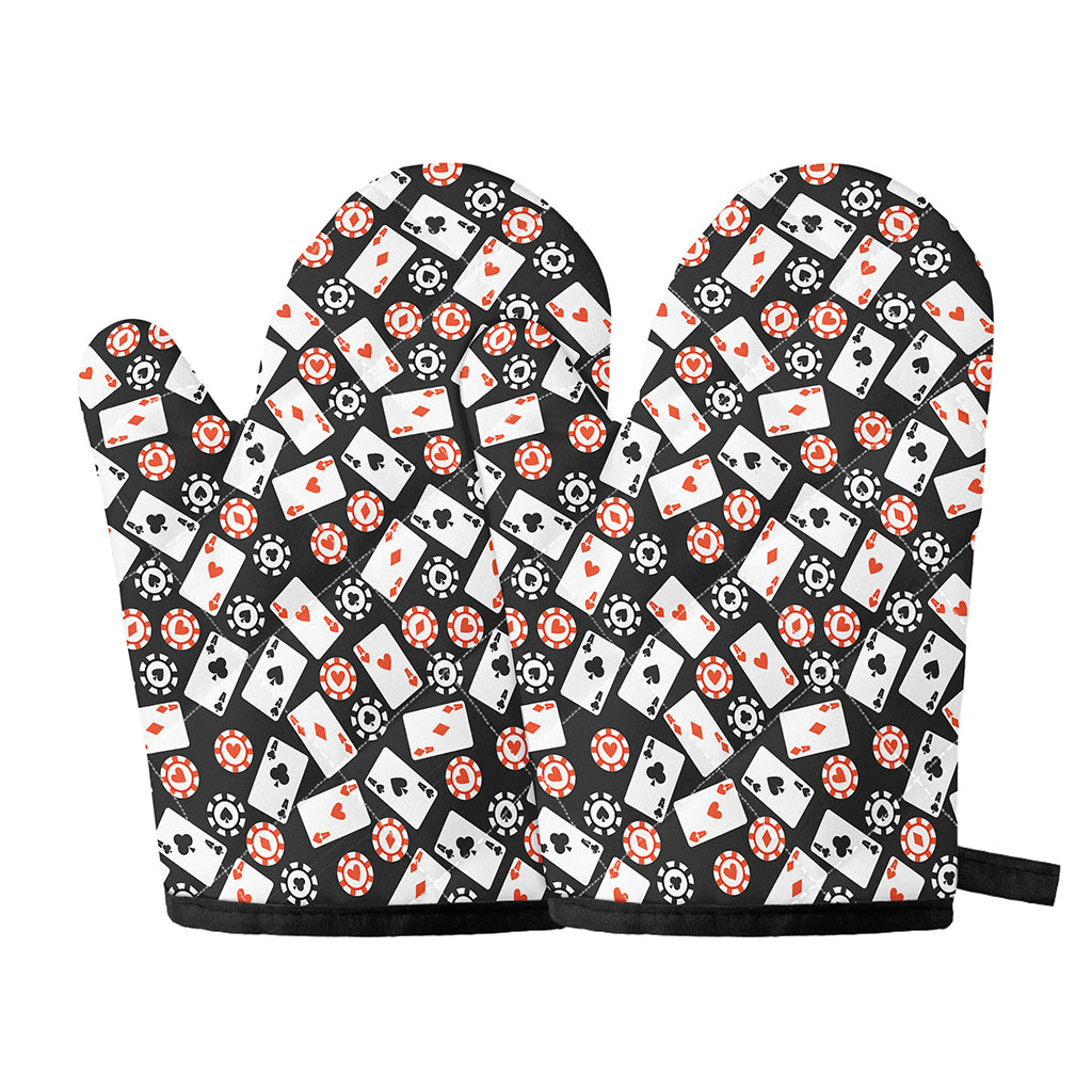 Casino Chip And Card Pattern Print Oven Mitts