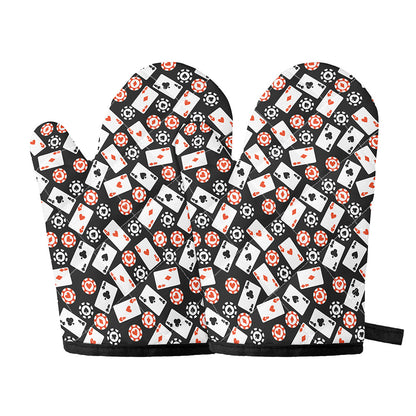 Casino Chip And Card Pattern Print Oven Mitts