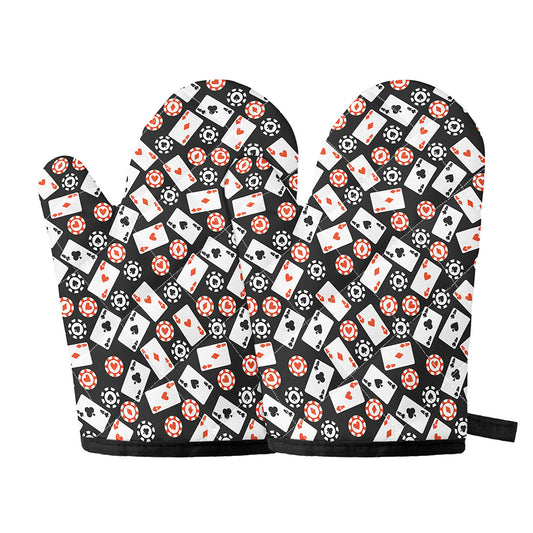 Casino Chip And Card Pattern Print Oven Mitts