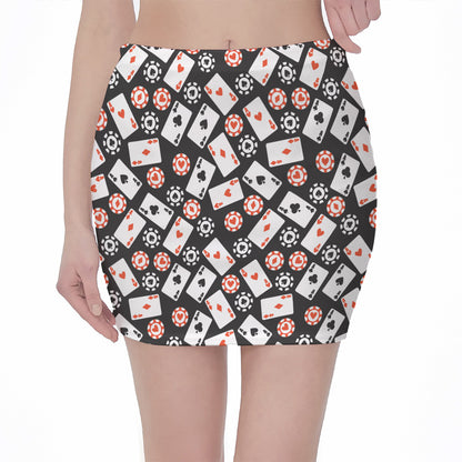 Casino Chip And Card Pattern Print Pencil Mini Skirt