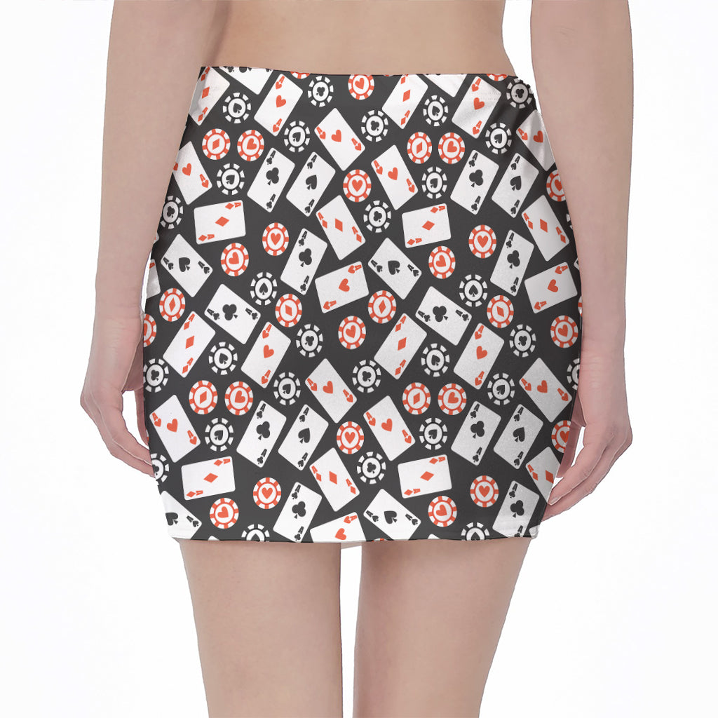 Casino Chip And Card Pattern Print Pencil Mini Skirt