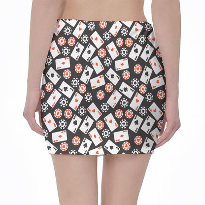 Casino Chip And Card Pattern Print Pencil Mini Skirt