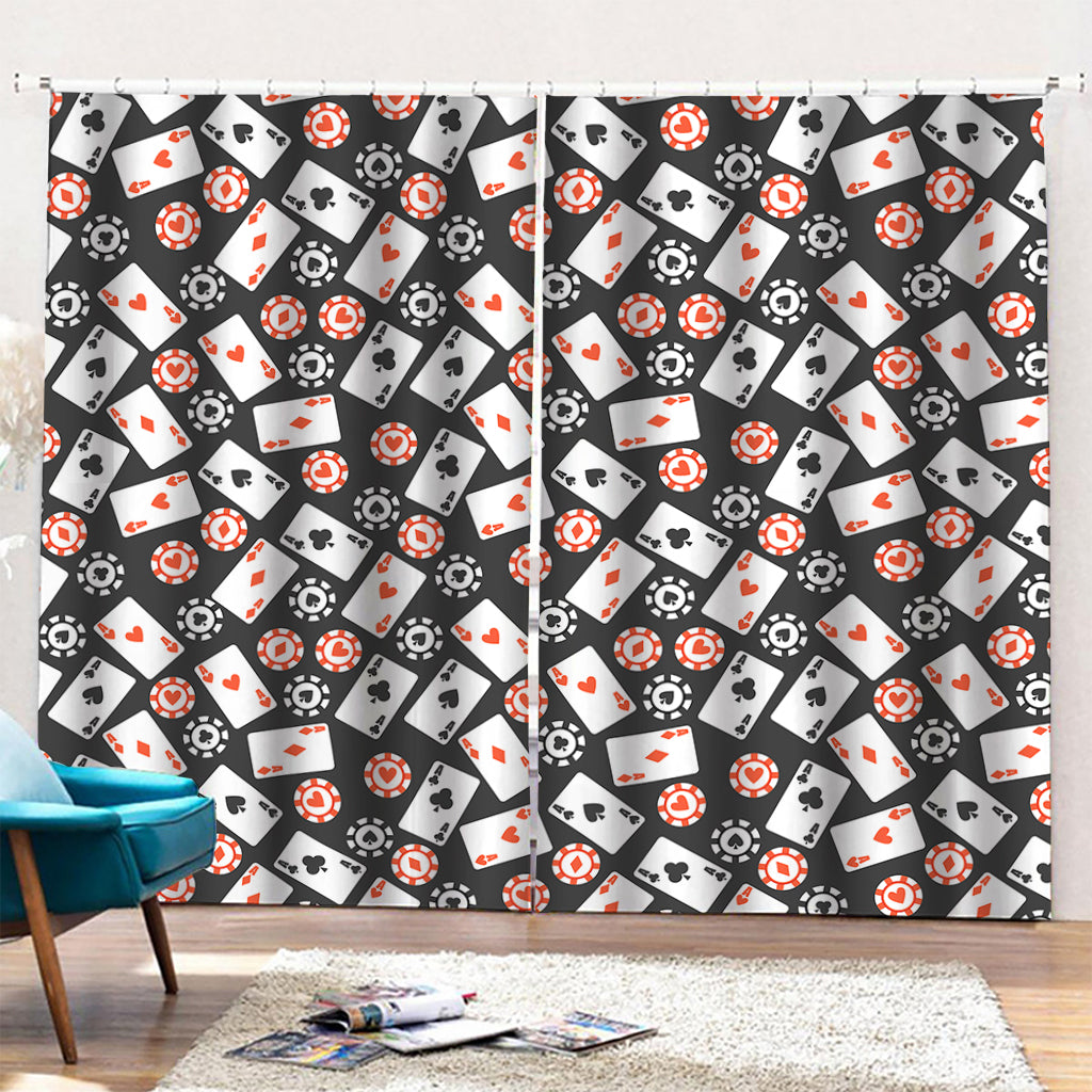 Casino Chip And Card Pattern Print Pencil Pleat Curtains