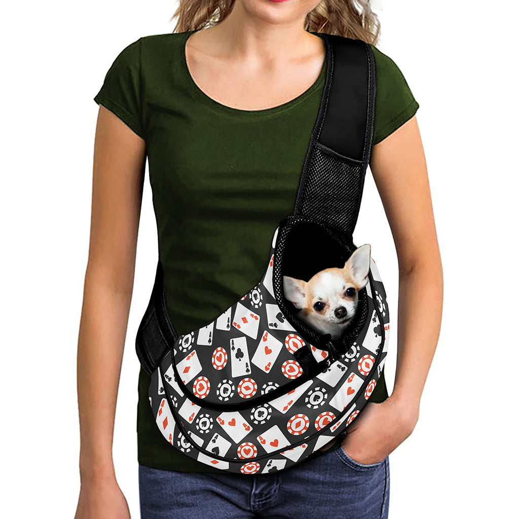 Casino Chip And Card Pattern Print Pet Sling Carrier