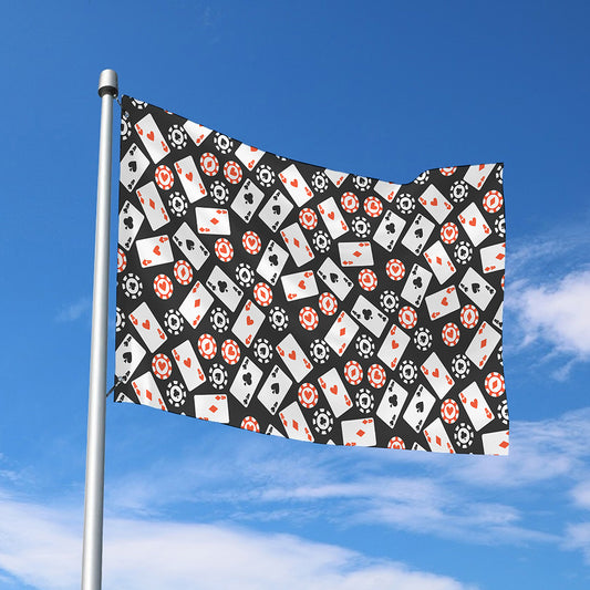 Casino Chip And Card Pattern Print Polyester Flag