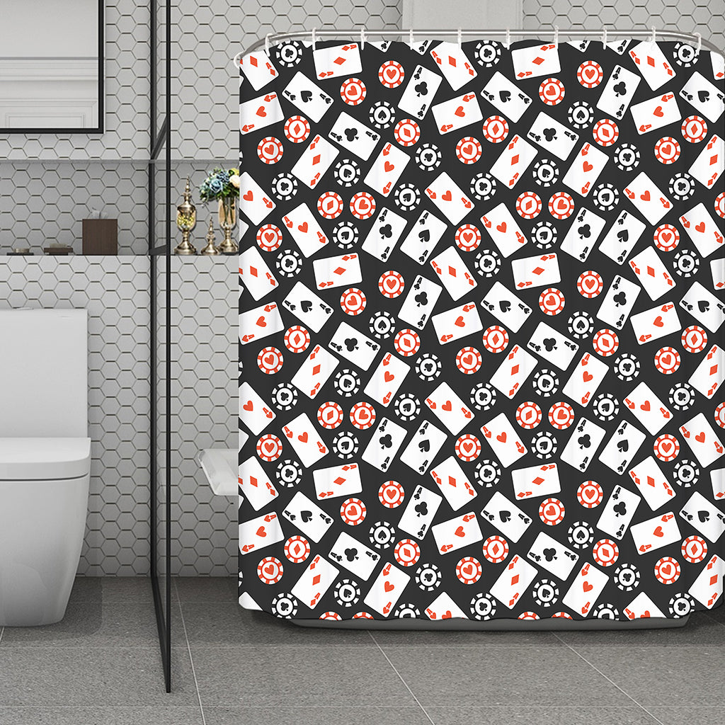 Casino Chip And Card Pattern Print Polyester Shower Curtain
