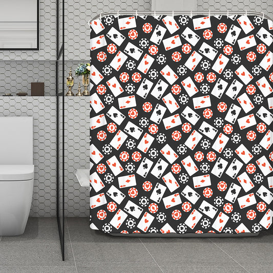 Casino Chip And Card Pattern Print Polyester Shower Curtain