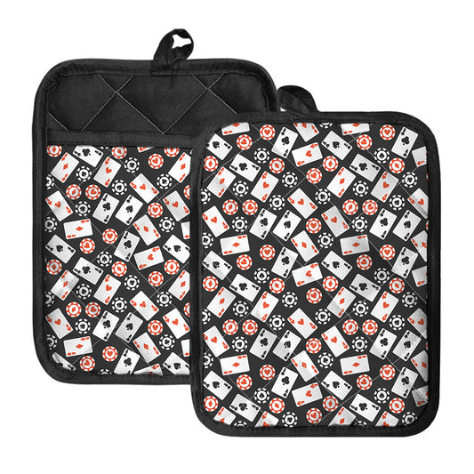 Casino Chip And Card Pattern Print Pot Holders With Pocket