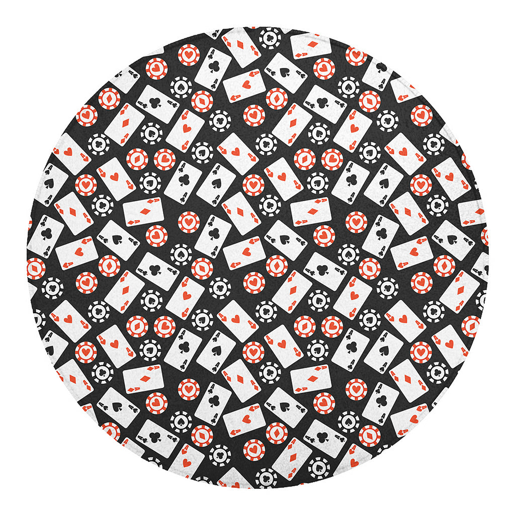 Casino Chip And Card Pattern Print Round Blanket