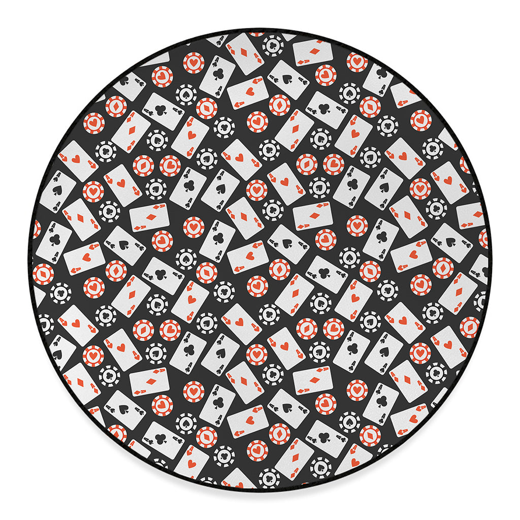 Casino Chip And Card Pattern Print Round Floor Mat