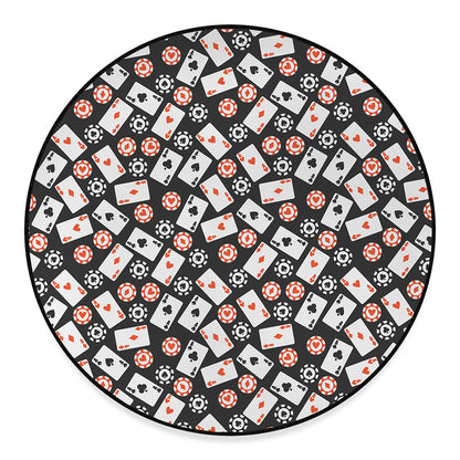 Casino Chip And Card Pattern Print Round Floor Mat