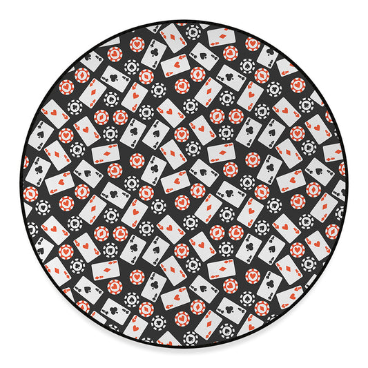 Casino Chip And Card Pattern Print Round Floor Mat