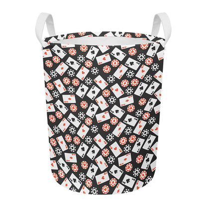 Casino Chip And Card Pattern Print Round Laundry Basket