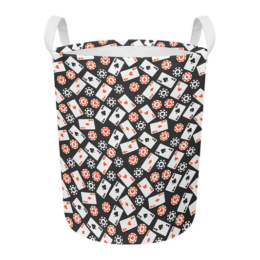 Casino Chip And Card Pattern Print Round Laundry Basket