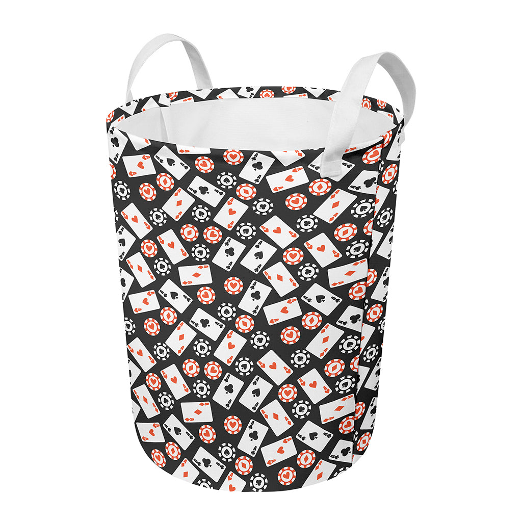 Casino Chip And Card Pattern Print Round Laundry Basket