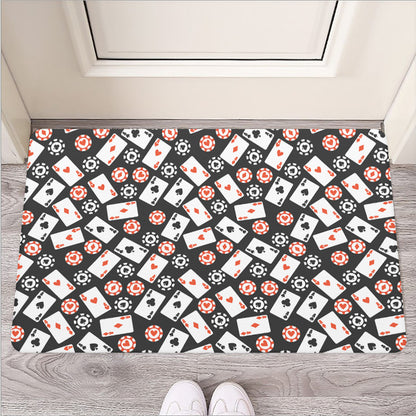 Casino Chip And Card Pattern Print Rubber Doormat