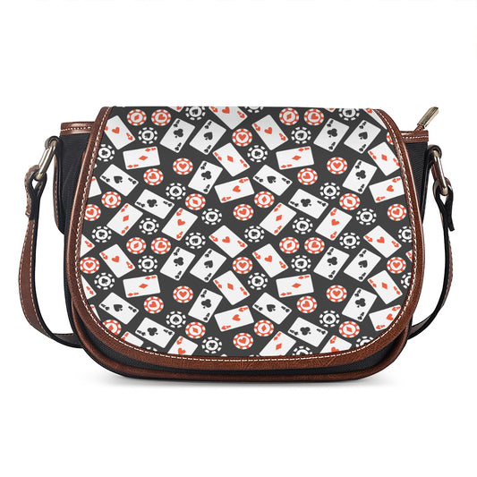 Casino Chip And Card Pattern Print Saddle Bag