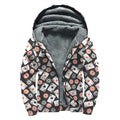 Casino Chip And Card Pattern Print Sherpa Lined Zip Up Hoodie