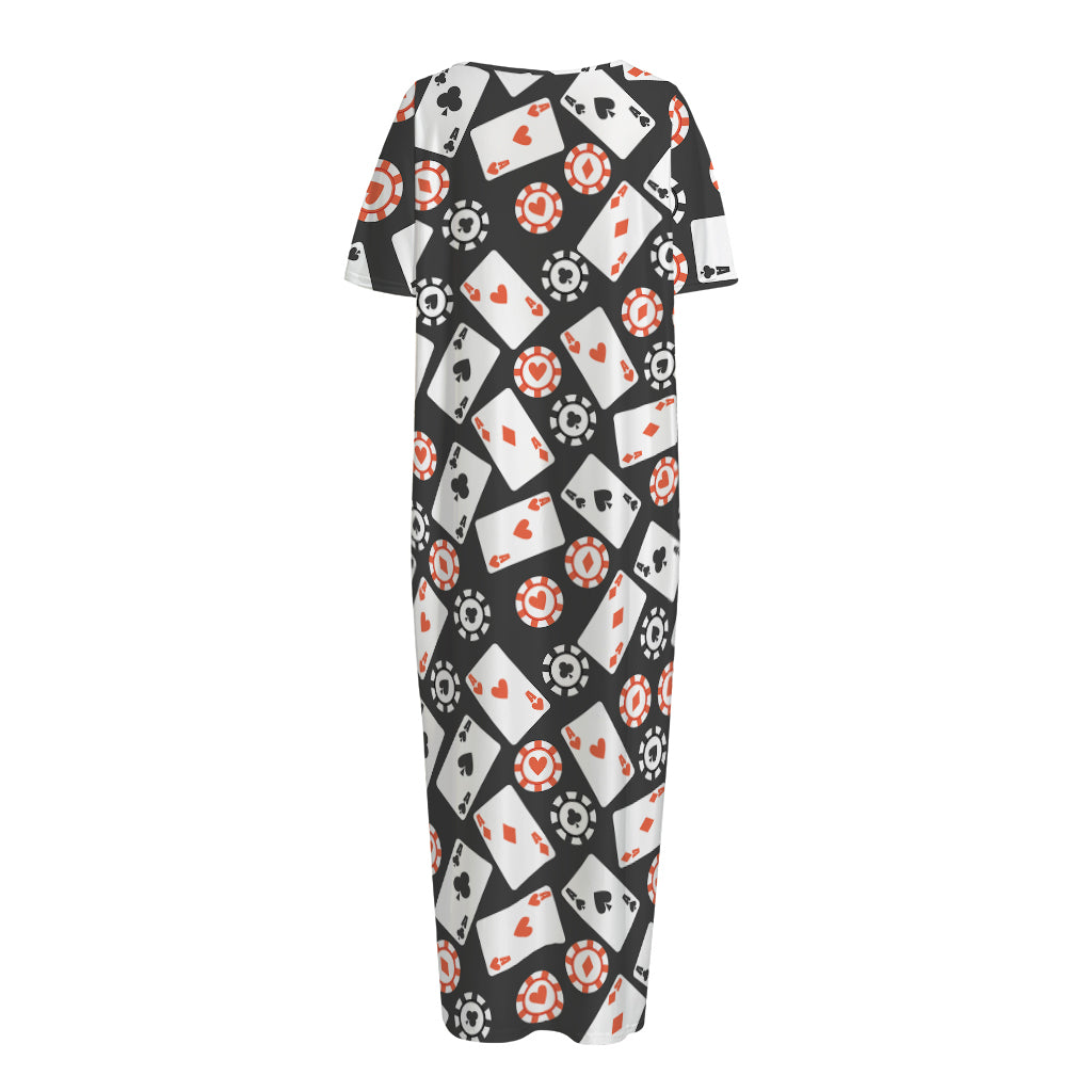 Casino Chip And Card Pattern Print Short Sleeve Long Nightdress