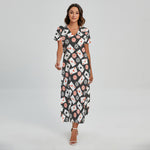 Casino Chip And Card Pattern Print Short Sleeve Maxi Dress