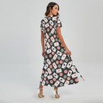 Casino Chip And Card Pattern Print Short Sleeve Maxi Dress