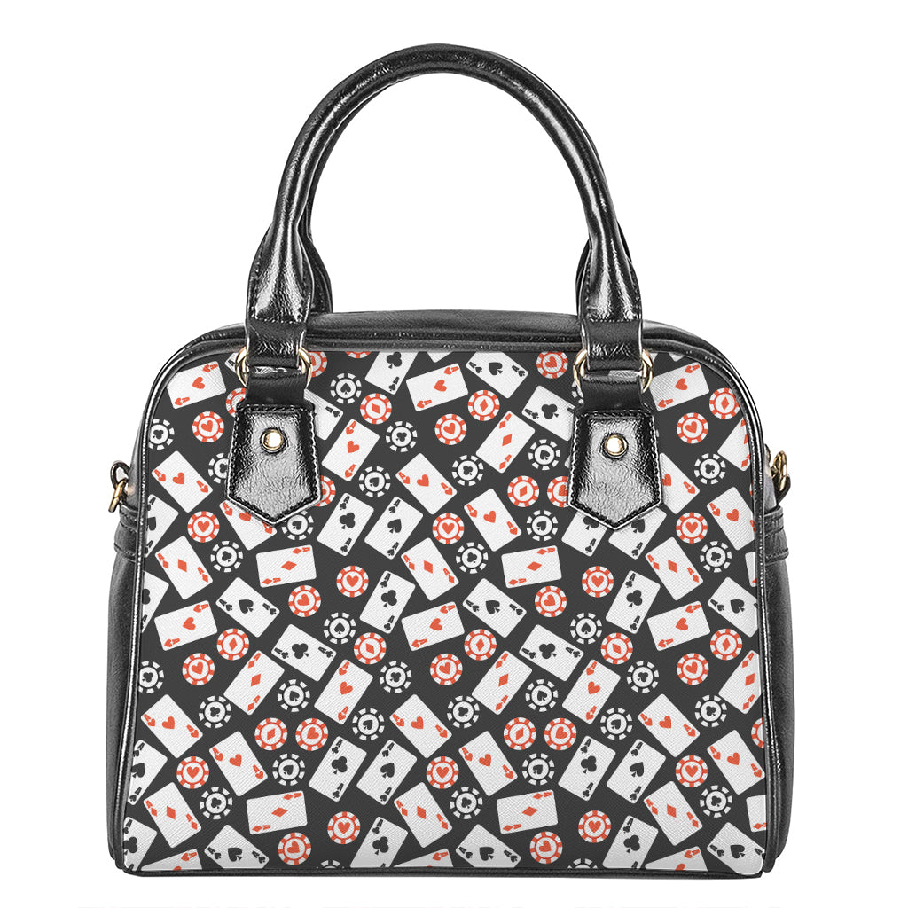 Casino Chip And Card Pattern Print Shoulder Handbag