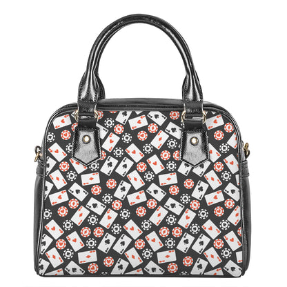 Casino Chip And Card Pattern Print Shoulder Handbag