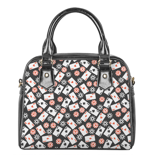 Casino Chip And Card Pattern Print Shoulder Handbag