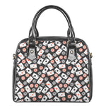 Casino Chip And Card Pattern Print Shoulder Handbag