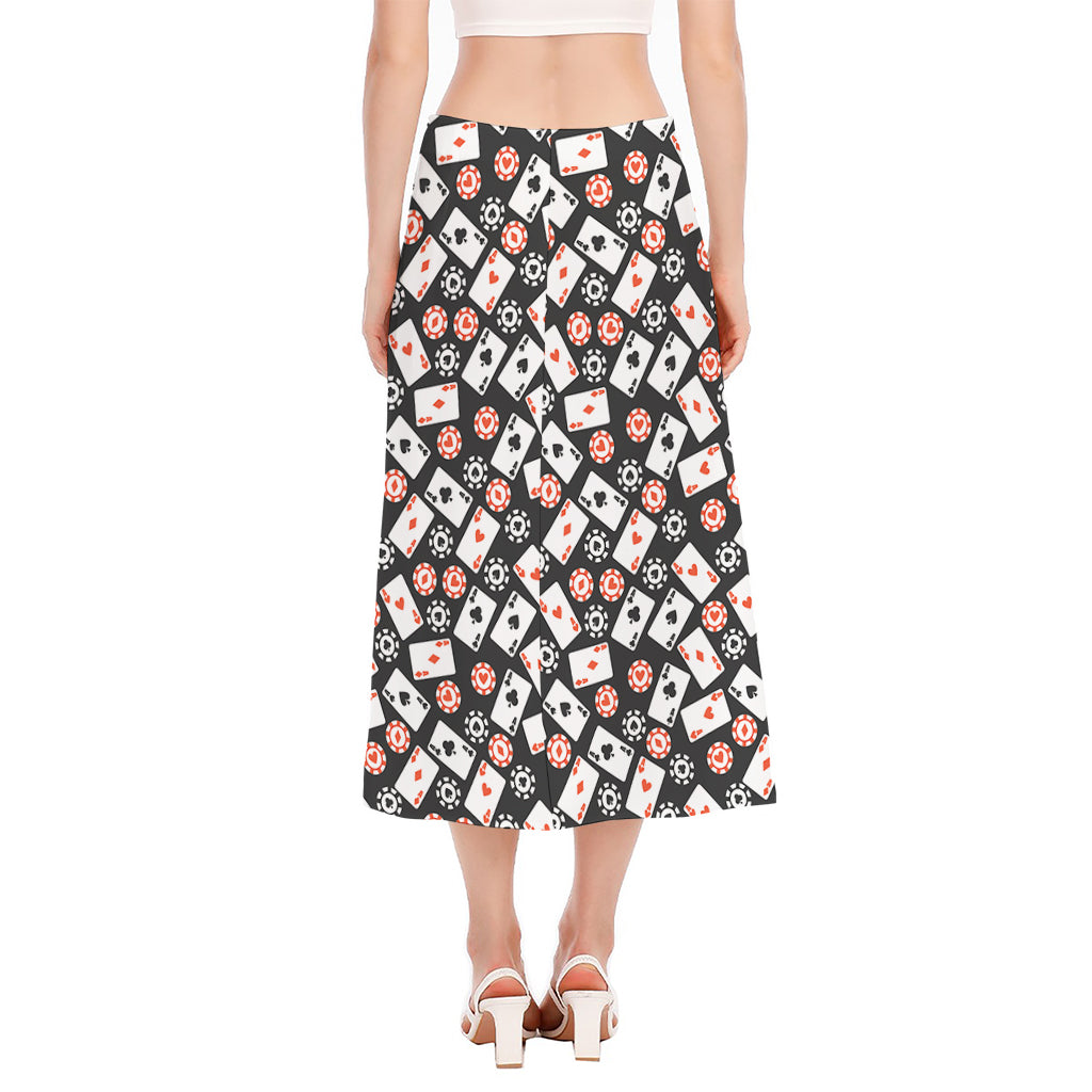 Casino Chip And Card Pattern Print Side Slit Midi Skirt