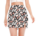 Casino Chip And Card Pattern Print Side Slit Mini Skirt