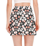 Casino Chip And Card Pattern Print Side Slit Mini Skirt