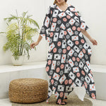 Casino Chip And Card Pattern Print Silk V-Neck Kaftan Dress
