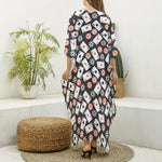 Casino Chip And Card Pattern Print Silk V-Neck Kaftan Dress
