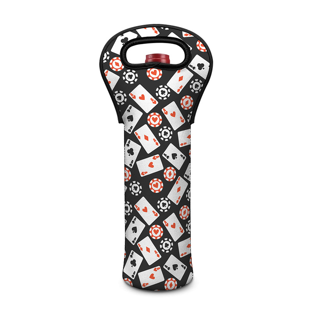Casino Chip And Card Pattern Print Single Neoprene Wine Tote