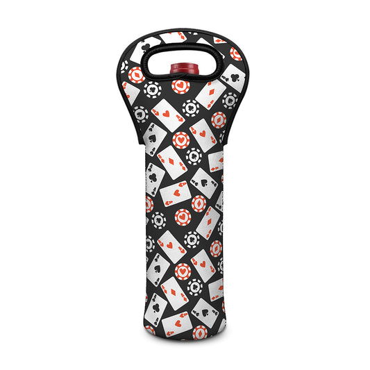 Casino Chip And Card Pattern Print Single Neoprene Wine Tote