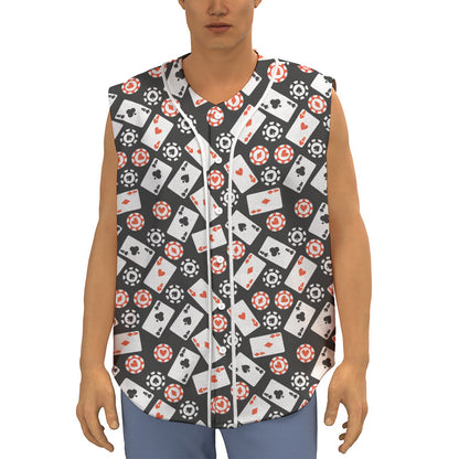 Casino Chip And Card Pattern Print Sleeveless Baseball Jersey
