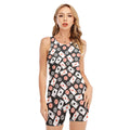 Casino Chip And Card Pattern Print Sleeveless One Piece Swimsuit