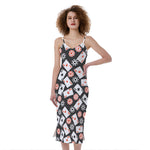 Casino Chip And Card Pattern Print Slim Fit Midi Cami Dress