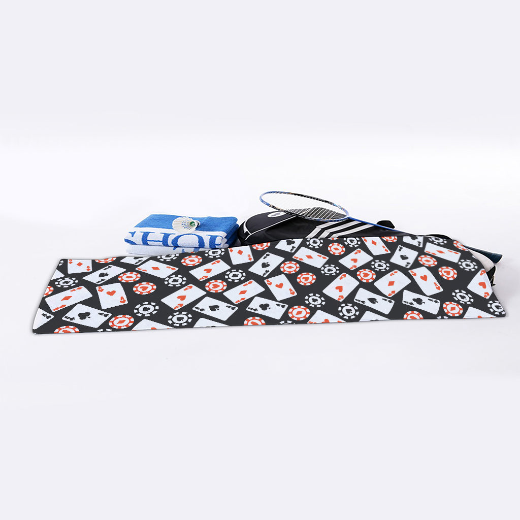Casino Chip And Card Pattern Print Sports Towel