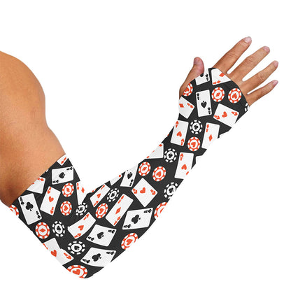 Casino Chip And Card Pattern Print Sun Protection Arm Sleeves