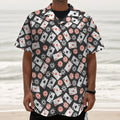 Casino Chip And Card Pattern Print Textured Short Sleeve Shirt