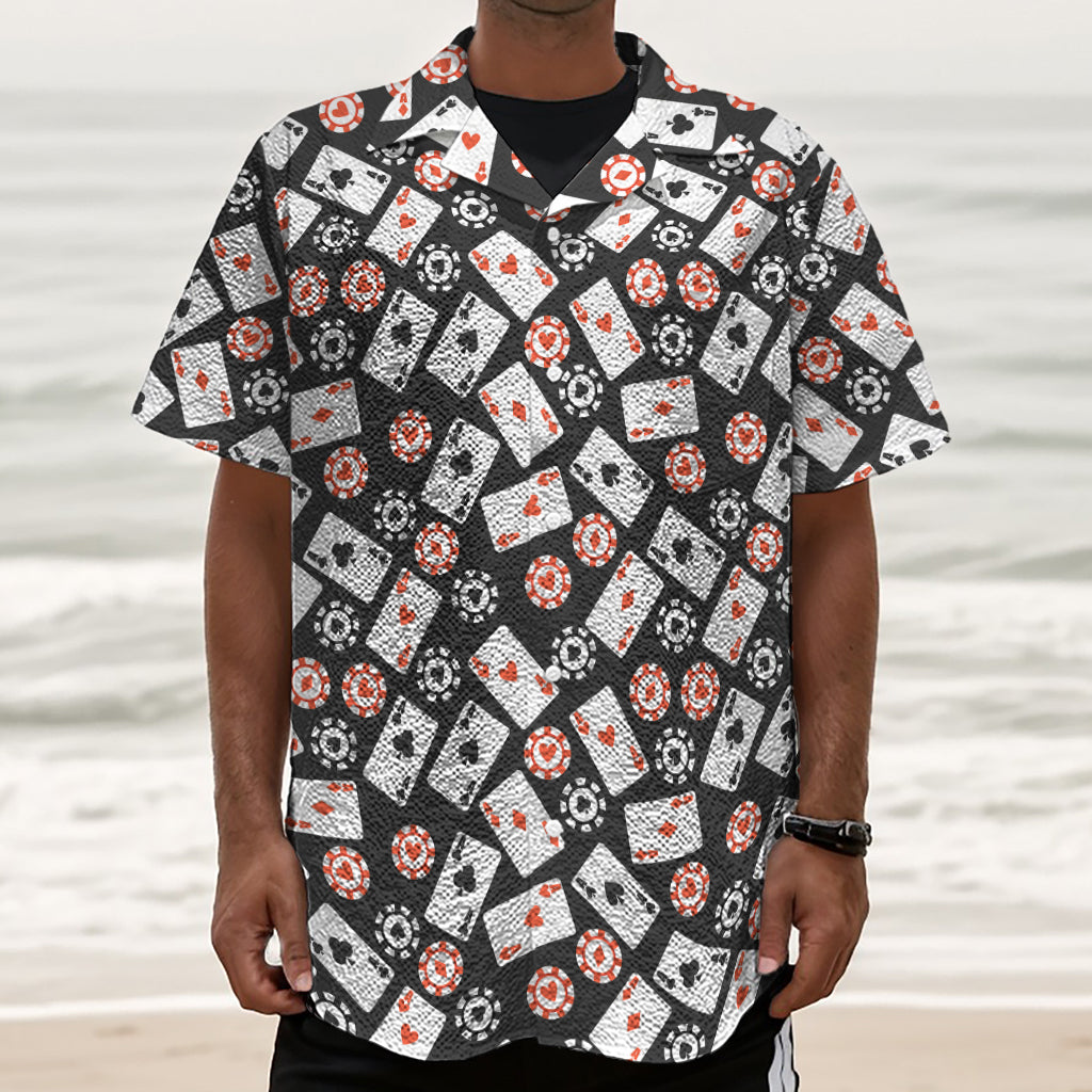 Casino Chip And Card Pattern Print Textured Short Sleeve Shirt