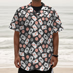 Casino Chip And Card Pattern Print Textured Short Sleeve Shirt