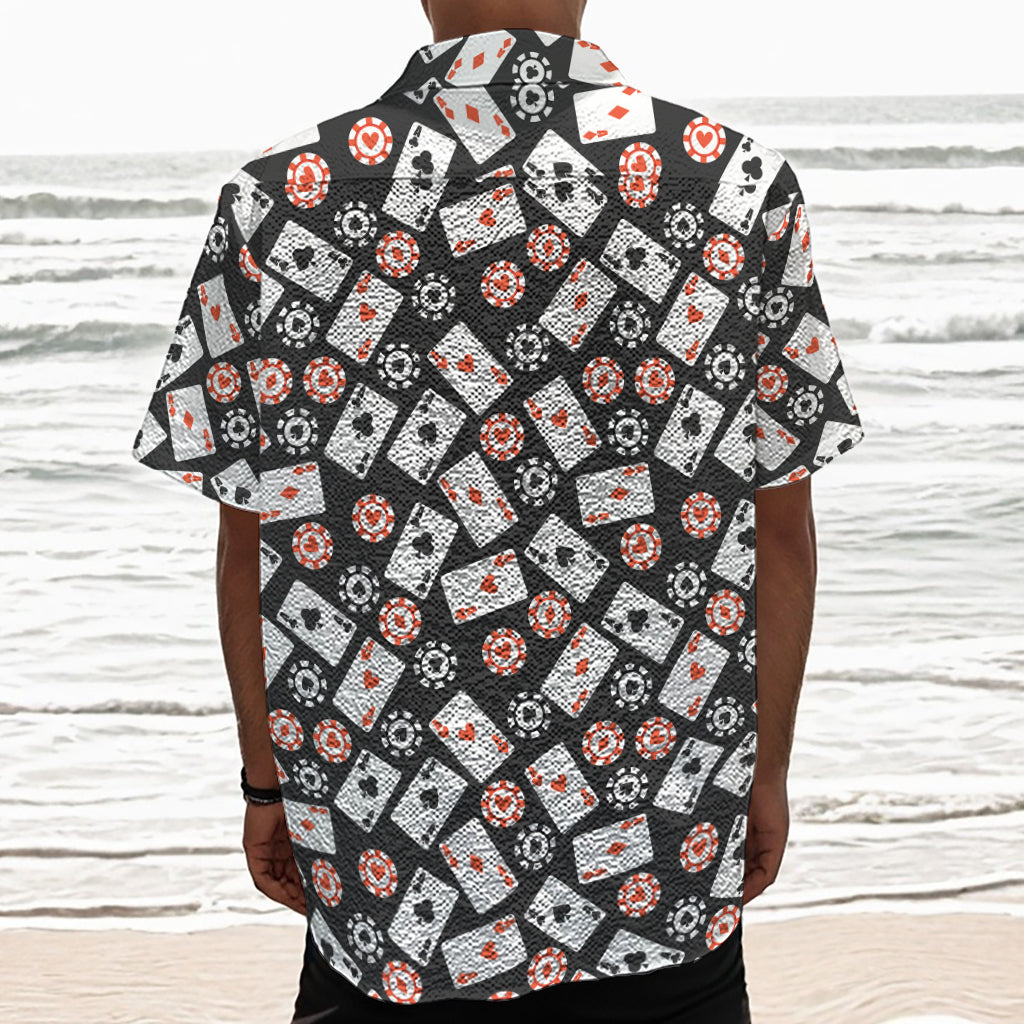 Casino Chip And Card Pattern Print Textured Short Sleeve Shirt