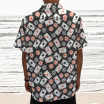 Casino Chip And Card Pattern Print Textured Short Sleeve Shirt